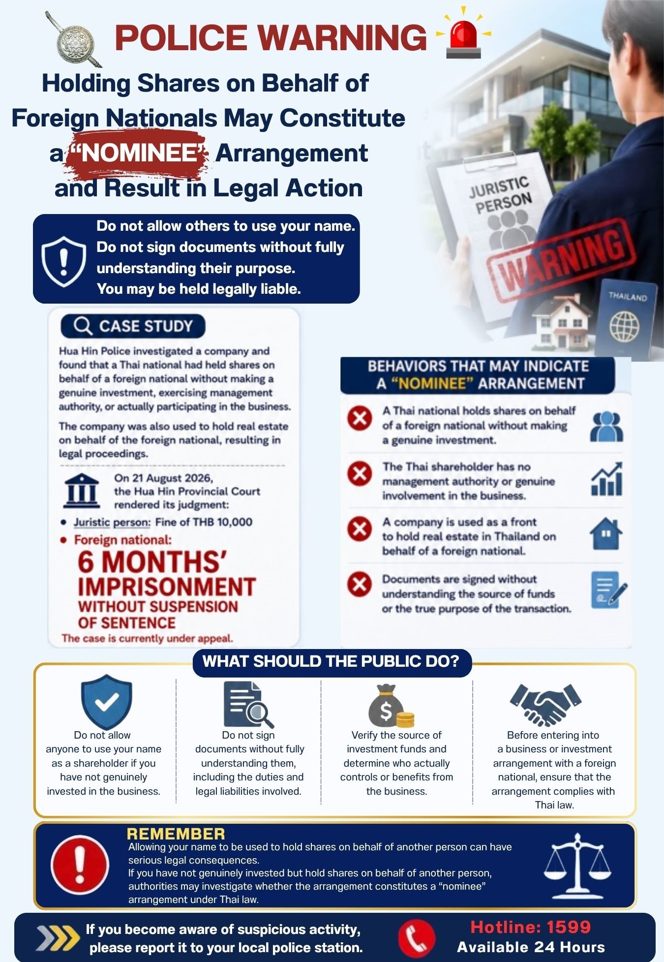 POLICE WARNING: Invest in Thailand Legally — Say NO to Illegal “Nominee” Arrangements